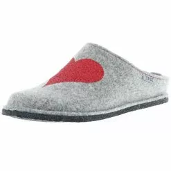 Tofee Damen Hausschuhe Pantoffeln Pantoletten Slipper Naturwollfilz Glitzer (Herz) Grau - Grau