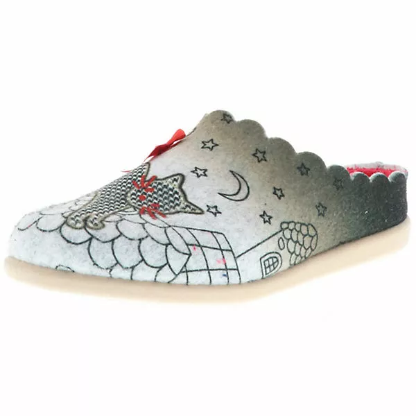 Cosero Damen Hausschuhe Pantoletten Pantoffeln Katze Schleife Grau/schwarz/rot/mehrfarbig - Mehrfarbig 3 Cosero Damen Hausschuhe Pantoletten Pantoffeln Katze Schleife Grau/schwarz/rot/mehrfarbig - Mehrfarbig