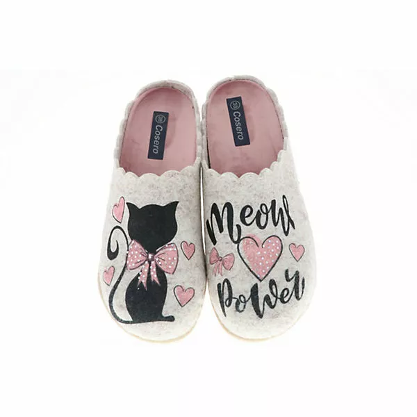 Cosero Damen Hausschuhe Pantoletten Pantoffeln Glitzeroptik Katze Meow Power Beige/rosa/mehrfarbig - Beige 3 Cosero Damen Hausschuhe Pantoletten Pantoffeln Glitzeroptik Katze Meow Power Beige/rosa/mehrfarbig - Beige