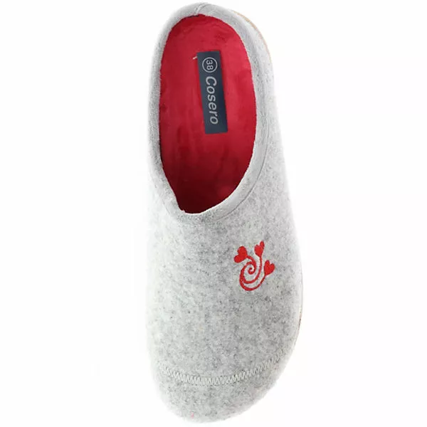 Cosero Damen Hausschuhe Pantoletten Pantoffeln Herzen Grau/rot - Grau 9 Cosero Damen Hausschuhe Pantoletten Pantoffeln Herzen Grau/rot - Grau – Bild 7